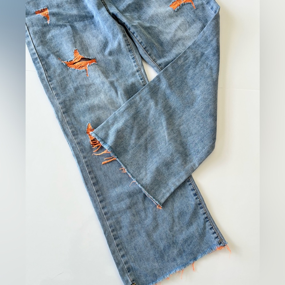 Amazing Moult Distressed Baggy Blue Jeans with Orange Accents - Picture 4 of 7